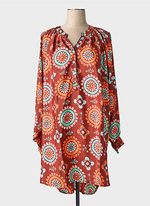 Robe mi-longue coupe fluide manches longues orange GOLD & SILVER femme