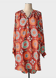 Robe mi-longue coupe fluide manches longues orange GOLD & SILVER femme