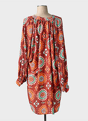 Robe mi-longue coupe fluide manches longues orange GOLD & SILVER femme