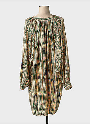 Robe mi-longue coupe fluide manches longues vert GOLD & SILVER femme