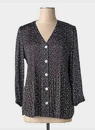 Chemisier tissage crêpe manches longues noir BARILOCHE femme