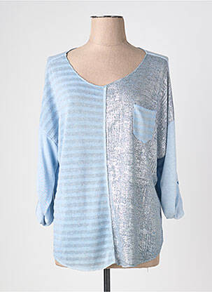 Pull coupe droite manches 3/4 bleu SUNNY STUDIO femme