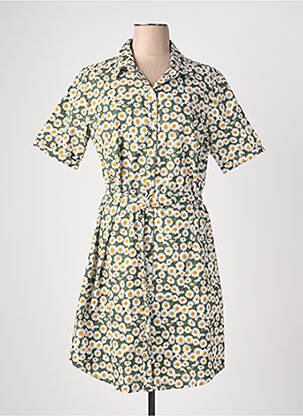 Robe mi-longue imprimé fantaisie manches courtes vert NUMEROLOGIE femme