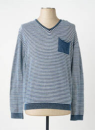 Pull col v manches longues bleu INDIGO homme