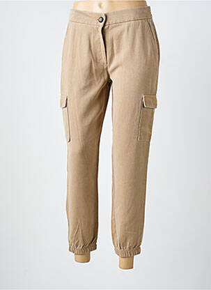 Pantalon 7/8 fermeture zippée sous rabat boutonné beige LCDN femme