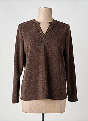 Pull coupe cintrée manches longues marron HALOGENE femme