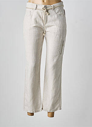 Pantalon 7/8 fermeture zippée sous rabat boutonné taille normale beige ANNA MONTANA femme