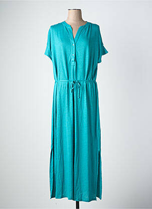 Robe mi-longue coupe fluide manches courtes bleu MAJESTIC FILATURES femme