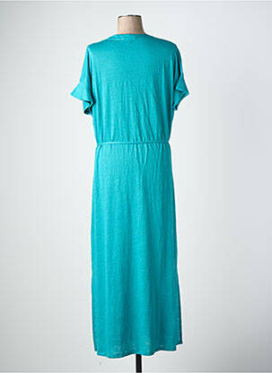 Robe mi-longue coupe fluide manches courtes bleu MAJESTIC FILATURES femme