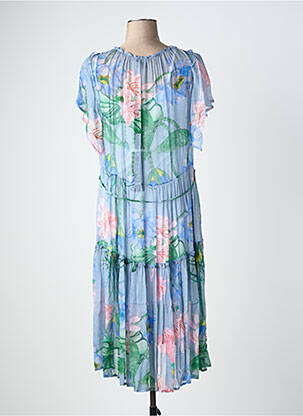 Robe mi-longue coupe fluide manches courtes bleu TRICOT CHIC femme