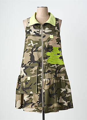 Robe mi-longue imprimé fantaisie sans manche vert TRICOT CHIC femme