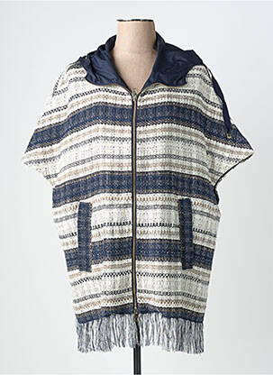 Manteau long coupe droite a capuche bleu VIOLANTI femme