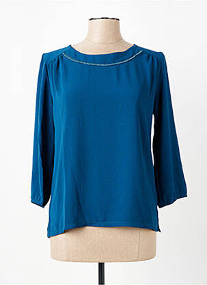 Top tissage crêpe manches 3/4 bleu COTE RUE femme