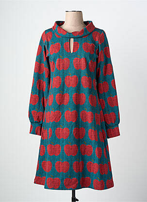 Robe mi-longue imprimé fantaisie manches longues vert MARGOT femme