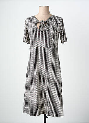 Robe mi-longue imprimé fantaisie manches courtes noir MARGOT femme