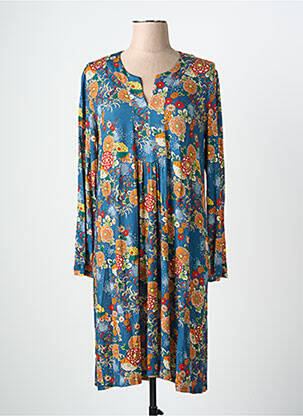 Robe mi-longue imprimé fleurs manches longues bleu ANTOINE & LILI femme