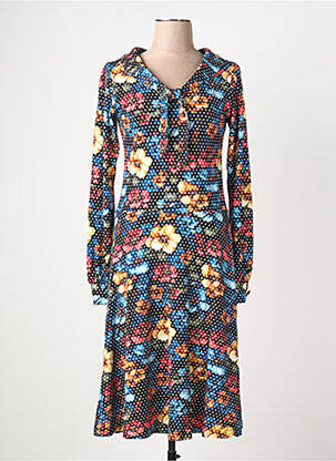 Robe mi-longue imprimé fantaisie manches longues noir MARGOT femme