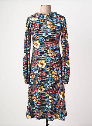 Robe mi-longue imprimé fantaisie manches longues noir MARGOT femme