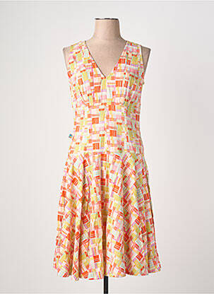 Robe mi-longue imprimé fantaisie sans manche orange KALI YOG femme
