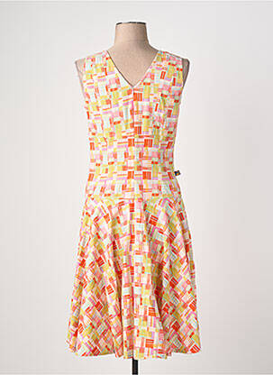 Robe mi-longue imprimé fantaisie sans manche orange KALI YOG femme