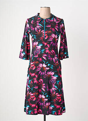 Robe mi-longue imprimé fantaisie manches longues noir MARGOT femme