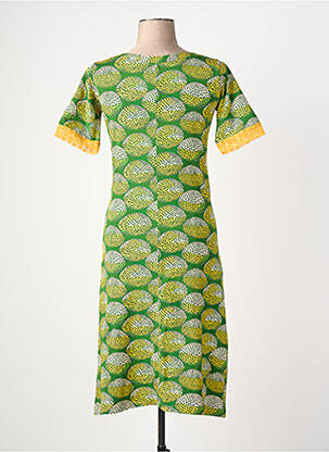 Robe mi-longue imprimé fantaisie manches courtes vert MARGOT femme