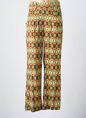 Pantalon droit tissage popeline taille normale vert KALI YOG femme