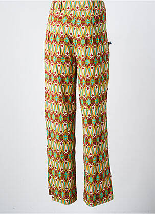 Pantalon droit tissage popeline taille normale vert KALI YOG femme