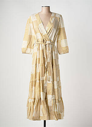 Robe longue imprimé fantaisie manches 3/4 beige RHUM RAISIN femme