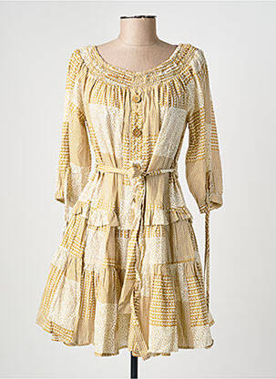 Robe mi-longue imprimé fantaisie manches courtes beige RHUM RAISIN femme