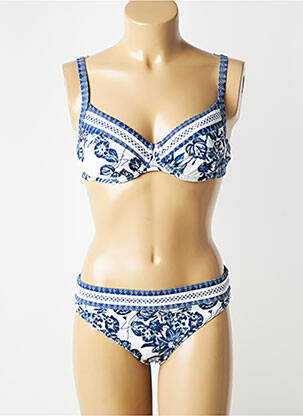 Maillot de bain 2 pièces stretch haut soutien-gorge emboitant bleu OLYMPIA femme