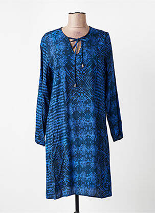 Robe courte manches longues manches longues bleu LA FEE MARABOUTEE femme