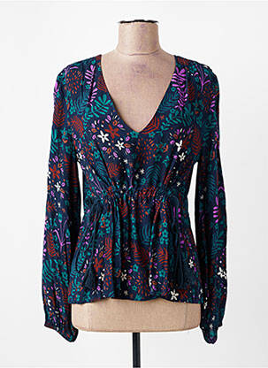 Blouse imprimé fleurs manches longues bleu LA FEE MARABOUTEE femme