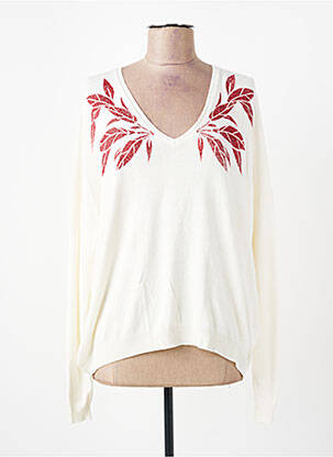 Pull col v manches longues beige ONE STEP femme