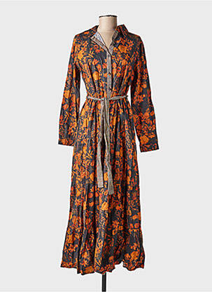 Robe longue tissage popeline manches longues orange RHUM RAISIN femme