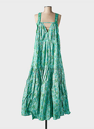 Robe longue tissage popeline fines bretelles vert RHUM RAISIN femme