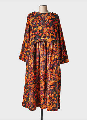 Robe mi-longue imprimé fleurs manches longues orange RHUM RAISIN femme