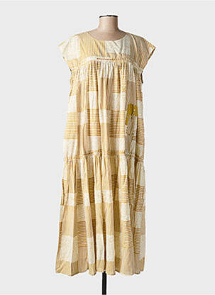 Robe longue tissage popeline manches courtes beige RHUM RAISIN femme
