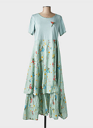 Robe longue tissage popeline manches courtes vert RHUM RAISIN femme