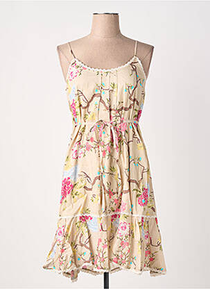 Robe mi-longue imprimé fantaisie fines bretelles beige RHUM RAISIN femme