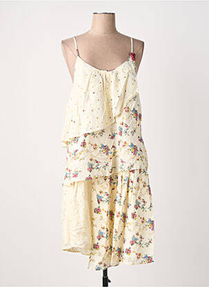 Robe mi-longue imprimé fleurs fines bretelles beige RHUM RAISIN femme