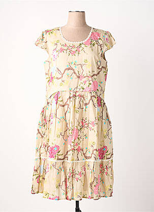 Robe mi-longue imprimé fleurs manches courtes beige RHUM RAISIN femme