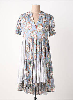 Robe mi-longue imprimé fleurs manches courtes bleu RHUM RAISIN femme