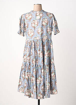 Robe mi-longue imprimé fleurs manches courtes bleu RHUM RAISIN femme