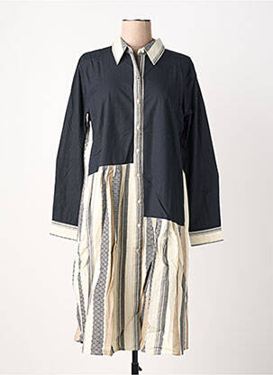 Robe mi-longue tissage crêpe manches longues bleu RHUM RAISIN femme