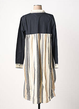 Robe mi-longue tissage crêpe manches longues bleu RHUM RAISIN femme