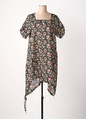 Robe mi-longue imprimé fantaisie manches courtes noir RHUM RAISIN femme