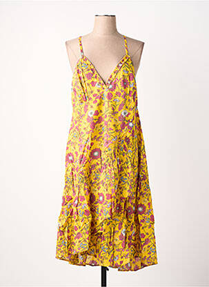 Robe mi-longue imprimé fantaisie fines bretelles jaune RHUM RAISIN femme