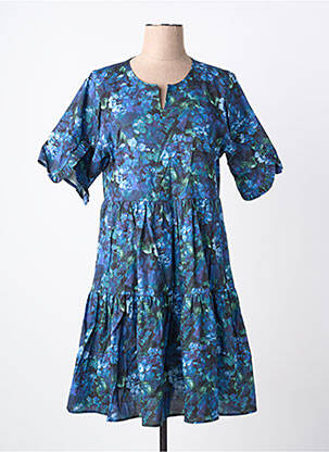 Robe mi-longue imprimé fleurs manches courtes bleu RHUM RAISIN femme