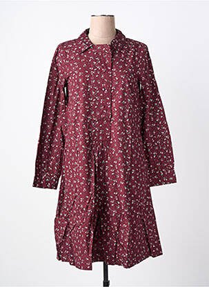 Robe mi-longue imprimé fleurs manches longues rouge RHUM RAISIN femme